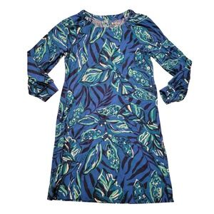 Lilly Pulitzer Indogo Breeze Shady Gators Long Sleeve Shift Dress XS ELIANNA